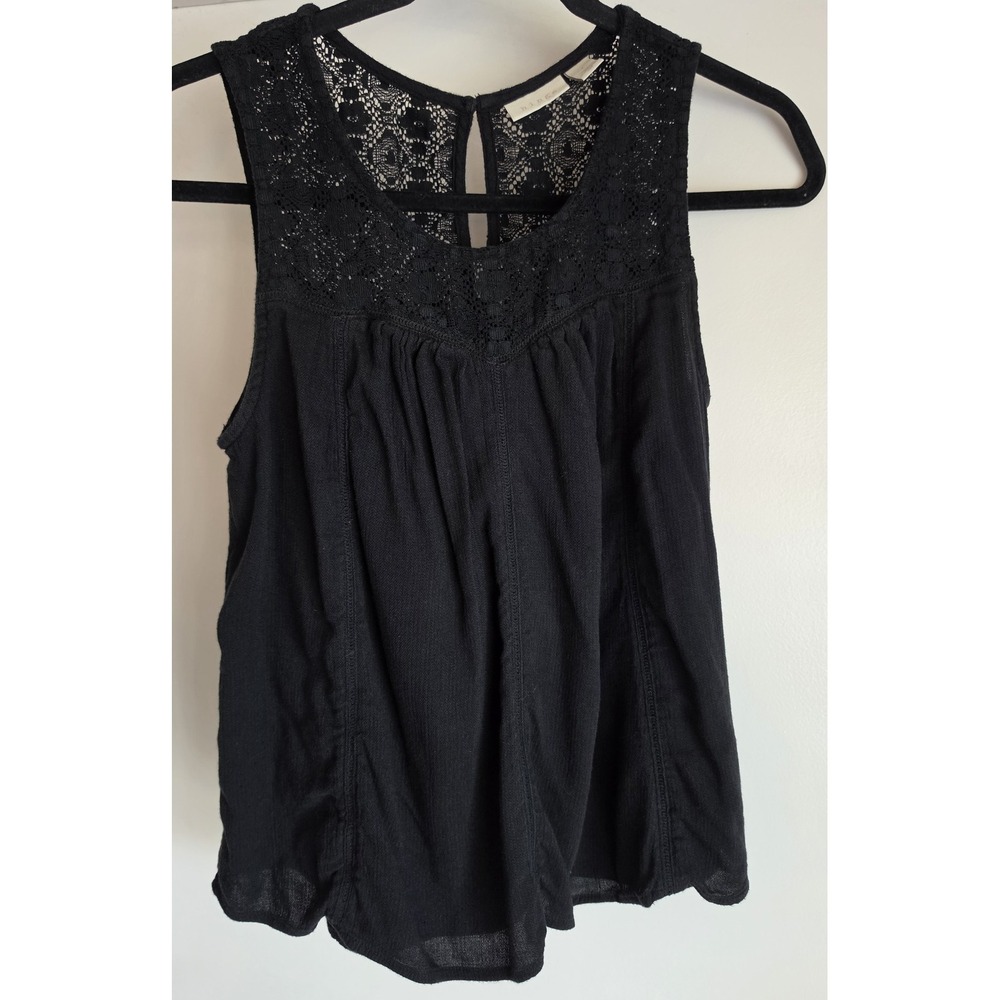Hinge Tank Top Women S Black Sleeveless Casual Boho Blouse Lace Cotton Blend